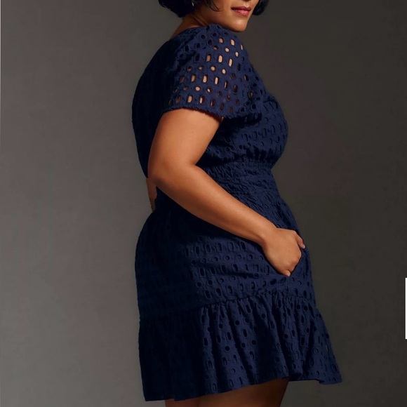 Anthropologie Navy Blue Somerset Mini Dress in Eyelet - Picture 3 of 12